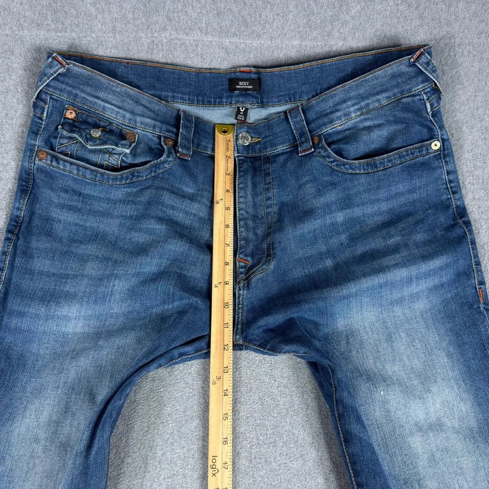 True Religion Jeans Mens 42x32 Blue Ricky Relaxed Straight Flap Pockets Denim